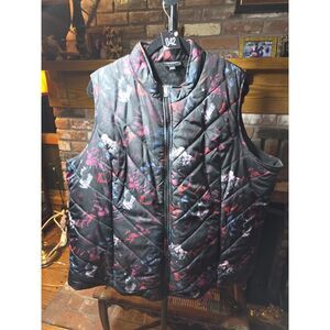 Lane Bryant 26/28 3xl Quilted Floral Vest Plus Size Zip Fleece Lined